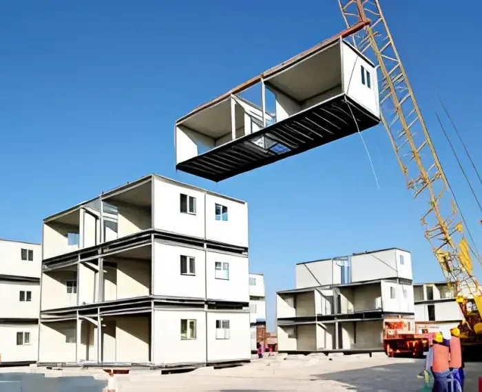 Esta imagem mostra um sistema de construção modular, onde módulos pré-fabricados são montados e empilhados no local da obra. Esse método oferece várias vantagens, como: ✅ Rapidez na construção – Como os módulos são fabricados previamente, a montagem no local ocorre muito mais rápido do que a construção tradicional. ✅ Sustentabilidade – Redução do desperdício de materiais e menor impacto ambiental. ✅ Flexibilidade – Os módulos podem ser transportados, realocados ou ampliados conforme necessário. ✅ Custo reduzido – Economia de mão de obra e tempo de construção. Esse tipo de construção é bastante utilizado para edifícios comerciais, moradias populares e até mesmo hospitais temporários. Você gostaria de saber mais sobre esse sistema?